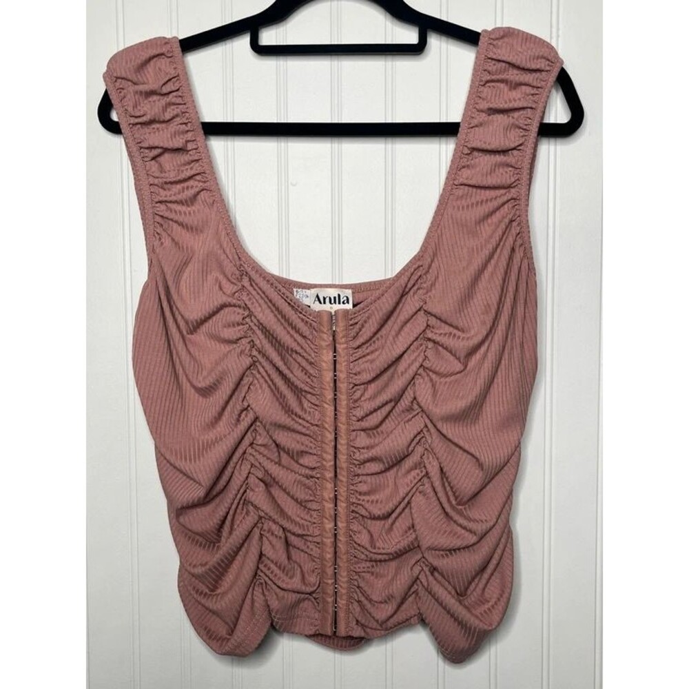 ARULA Ruched Scoop Tank Top Trendy Mauve Dusty Rose Sexy Going out Shirt Blouse